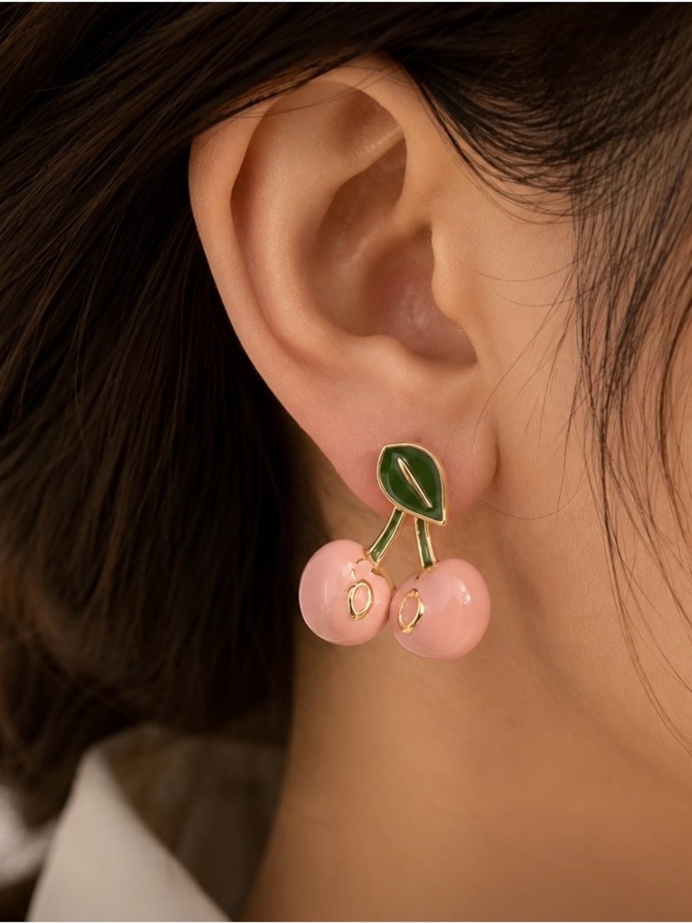 Coach Cherry Earrings Pink Enamel Gold Tone Kawaii Coquette 🍒